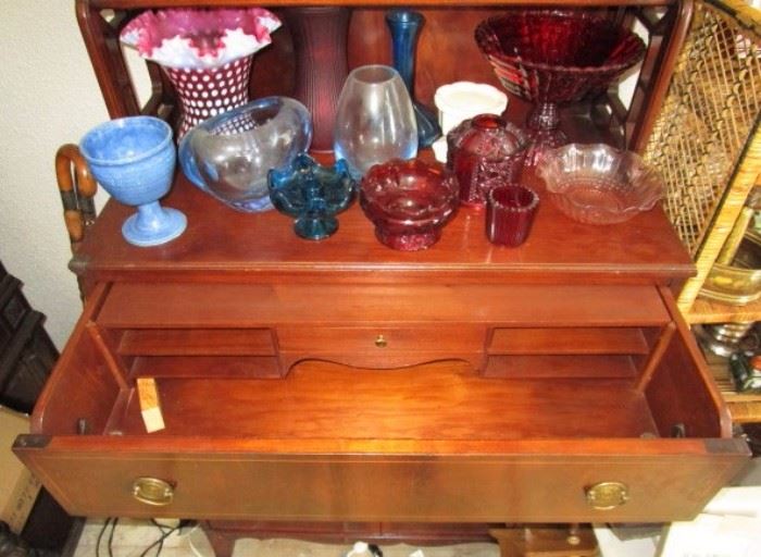 Wooden display cabinet w/ pull out desk drawer