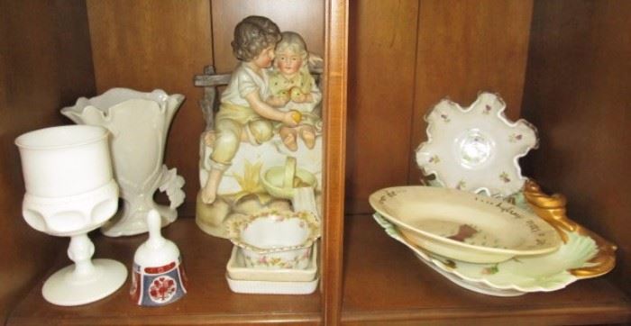 Porcelain figurine, bell, hand painted porcelain bowl