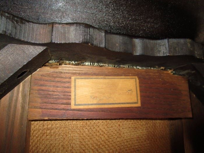 Original label on Chippendale style furniture