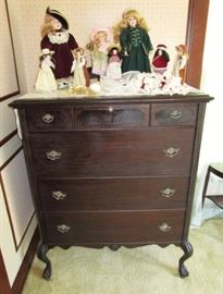 Antique Mahogany Chippendale style chest of drawers, Vintage doll collectibles