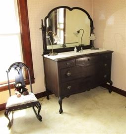 Antique mahogany Chippendale style dresser w/ mirror and Chippendale style rocking chair