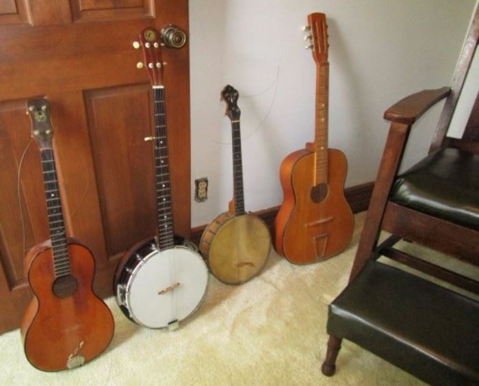 Vintage guitars, banjos