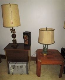 Fold out front record stand, modern side table, Misc. vintage lamps