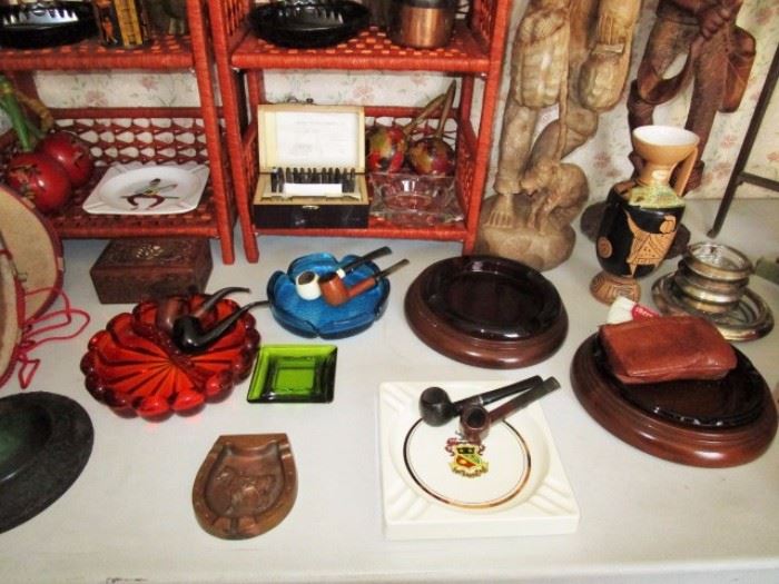 Vintage ashtrays, vintage pipes, misc. collectibles