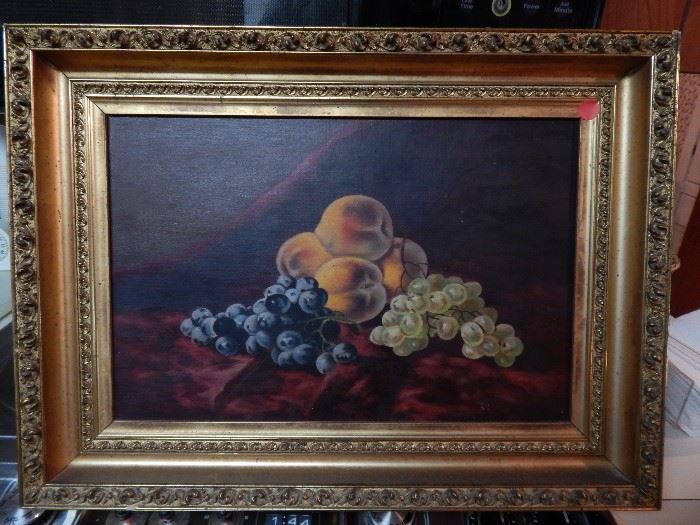Artist: Unknown, Still life with peaches and grapes, Oil on Canvas