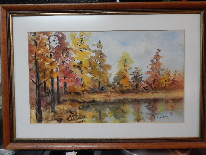 Artist: Edna Mayo, Fall Scene, Watercolor