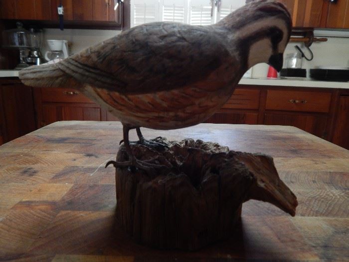 Artist: Harold Smith, Gadston, AL, Handcarved Image of Bob White Quail on Wood, Plastic and Acrylic Paint