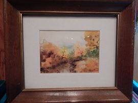 Artist: Edna Mayo, Fall Forest Scene, Water Color