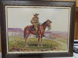 Artist: Joe Grandee, "Wagon Master" 1967, Mixed Media, Water Color