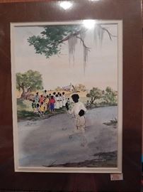 Artist: Willoweise, Title Unknown, Baptism of Blacks in a Stream, Authentic Work, Double Signed, Lithograph