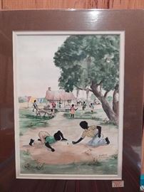 Artist: Willoweise, Title Unknown, Blacks Playing Marbles, Authentic Work, Double Signed, Lithograph