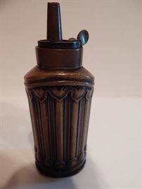 Copper Pistol Loading Flask with Brass End Plates, Ball and cap storage on end.