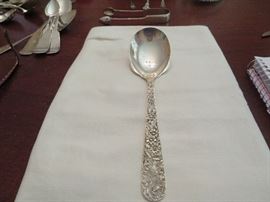 Sterling Silver Serving Spoon, Heavy Repousse Serving Spoon