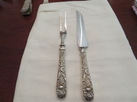 Sterling Silver Carving Set, S. Kirk and Sons Silver Repousse Carving Set