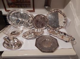 Silver Plated Serving Trays, Scalloped, Oval, Footed Rectangle With Handles, Octagon Tray is EPNS