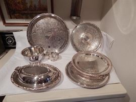 Silver Plated Trays by WM Rogers, Serving Tray, Tray With Center for Condiments, Bowl Set, Oval Covered Dish