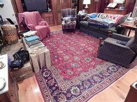 Oriental Rug, Persia, Tabriz Handmade Rug, Red Background and Blue Border Background