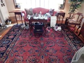 Oriental Rug, Persia, Semi Antique Hamadan Design Handmade Rug With Dark Salmon Center and Black Border.