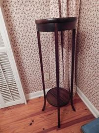 Tall Wooden Plant Stand, Round Shelf on Top and Bottom, Curved Legs