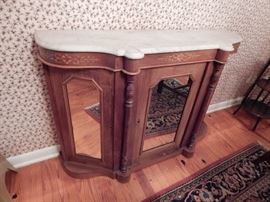 French Commode Chest with Marble Top, Mirrors on 3 Sides, AKA Petticoat Table