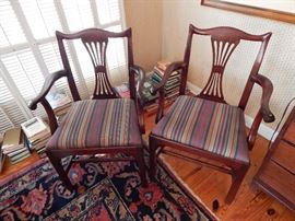 2 Federal Carved Dining Room Arm Chairs, Upholstered Bottom