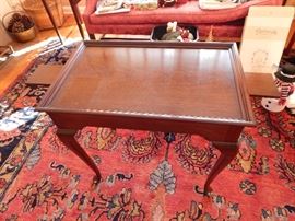 Queen Ann Tea Table by Kindel (Grand Rapid), Mahogany, Tray Top with End Drawer Panels