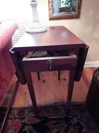 Pair Pembroke Style End Tables by J. Homer Walters, Dropped Leaf with End Drawer