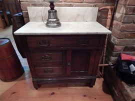 Marble Top Washstand on Rollers, Marble Backsplash, Eastlake Style