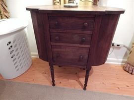 Sewing Cabinet, 3 Drawer, Spindle Legs, 2 Deep Cabinets on Each Side