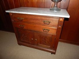 Two drawer marbletop washstand with cabinet