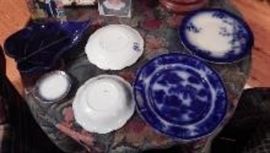 Johnson Brothers Flow Blue Saucer and Grindley Flow Blue Bowl