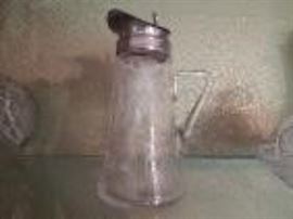 Etched Glass Syrup Pitcher with Silver Plated Lid