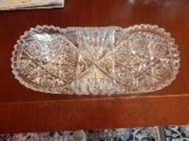 Cut Glass Rolled Edge Oblong Bowl