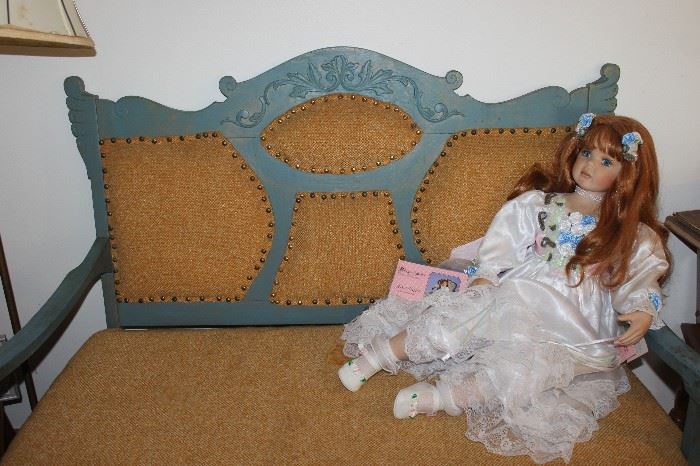 Vintage settee and beautiful Girl Doll