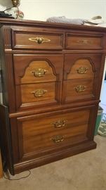Nice wooden chest with matching dresser and mirror 