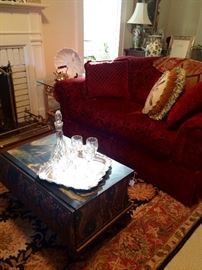 Amazing, practically new love seat, lovely rug and the book chest/coffee table!