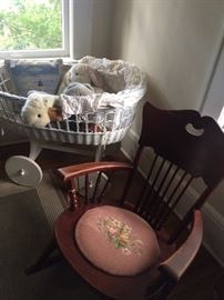 Needlepoint Seat Rocking Chair and Bassinet