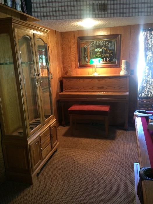 Young Chang Professional Upright Piano & Gun Display Cabinet