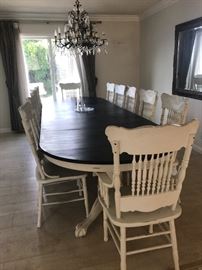 Dining room table with 12 chairs. Chalk paint