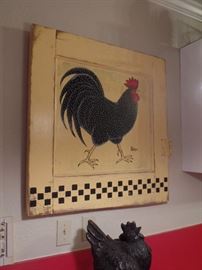 Chicken painting on vintage Door