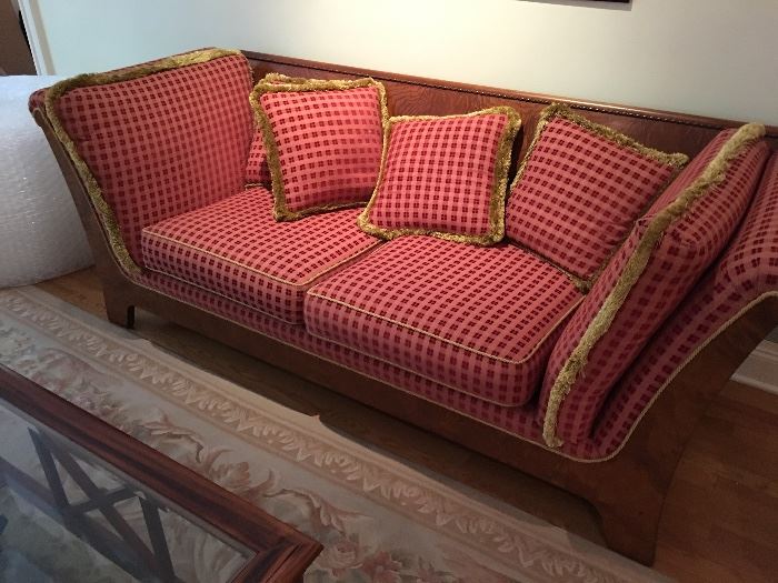 Biedermeier Fan Armed Sofa, Custom Covered with fringe detailing, Mint condition !