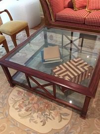 Beveled Glass Coffee Table and Below is a Lovely French Tapestry Needlepoint Carpet !