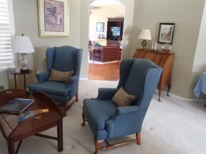 Blue wing back sitting chairs