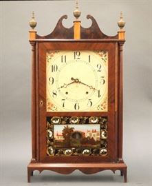 Eli Terry Patent, Seth Thomas Pillar and Scroll clock with wooden works