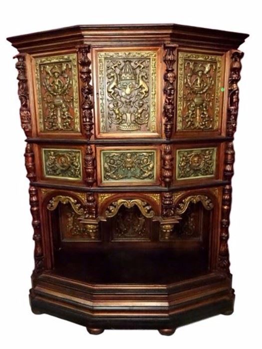 ANTIQUE EUROPEAN GOTHIC CARVED WOOD CABINET