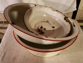 Lot of Three (3) Enamel Pans