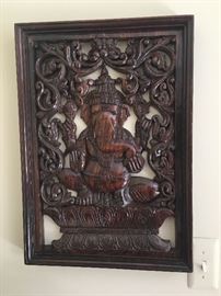 HAND CARVED WOOD ELEPHANT WALL ART