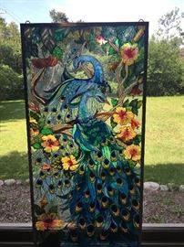 BEAUTIFUL HANDPAINTED GLASS PEACOCK