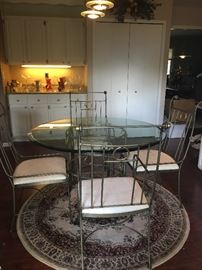 ROUND GLASS TOP METAL BASE CHARLESTON FORGE KITCHEN TABLE AND 4 Chairs 