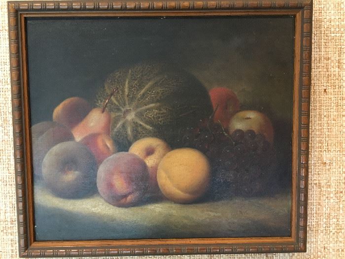 Antique oil on canvas.  Unsigned. Still life.